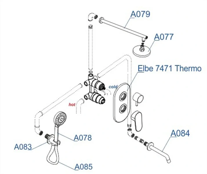 Душевой комплект WasserKRAFT Elbe с термостатом A177471 (детальная фотография), душевые комплекты, наборы