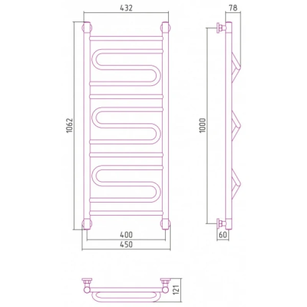 Полотенцесушитель водяной Сунержа Элегия+ 40х100 см черный матовый 31-0205-1040 (детальная фотография), современные, hi-tech