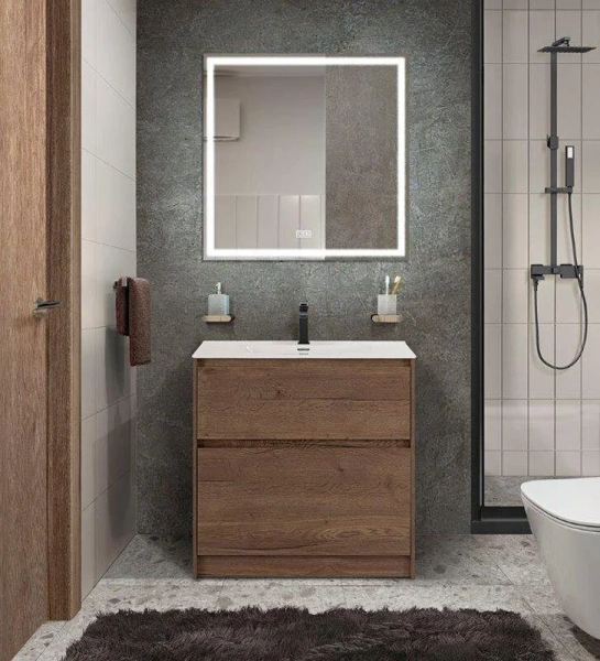 Тумба под раковину напольная BelBagno Kraft 50 см с 2-мя выкатными ящиками, Rovere Tabacco KRAFT39-500/390-2C-PIA-RT (детальная фотография), 50 см