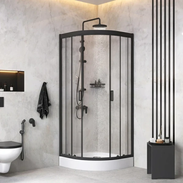 Душевой уголок Am.Pm Gem 80x80 см черный с душевой стойкой WK90EM (детальная фотография), черные