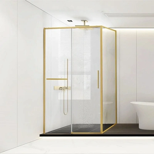 Душевой уголок Vincea Slim Soft 120х90 см профиль брашированное золото, стекло прозрачное - фото 5