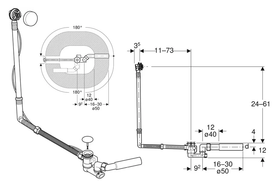 Слив-перелив Geberit хром глянцевый 150.525.21.6 (детальная фотография), полуавтомат