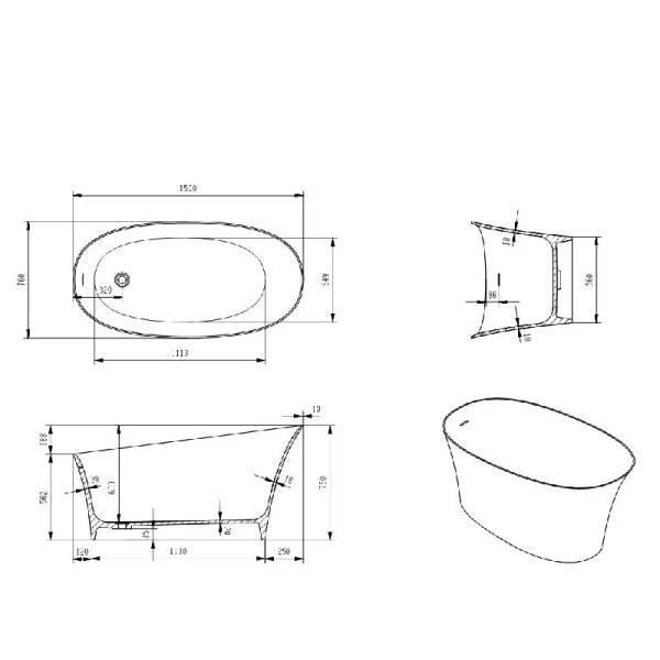 Акриловая ванна Timo KIARA1500, 150 х 75 см, цвет белый (детальная фотография), 150х75