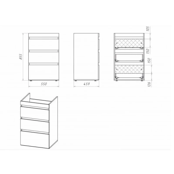 Тумба с раковиной напольная Misty Фостер 120 см с тремя ящиками (детальная фотография), современная, hi-tech