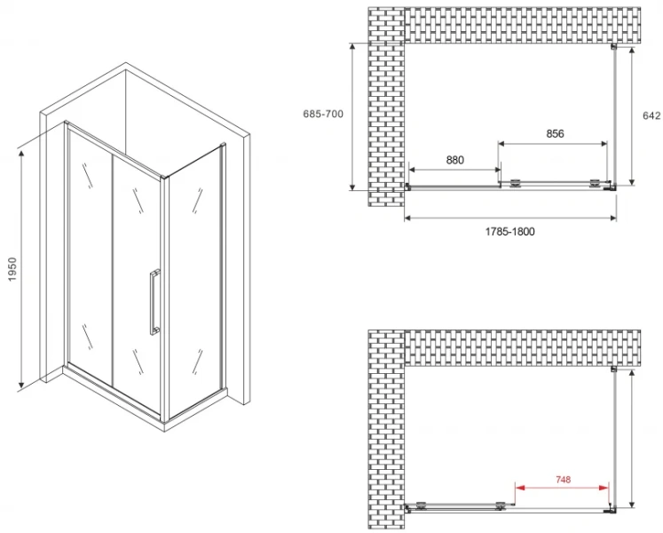 Душевой уголок Abber Schwarzer Diamant 180х70 см стекло прозрачное AG30180BH-S70B (детальная фотография), современные, hi-tech