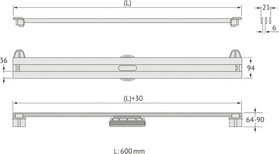 Душевой лоток BERGES Super Slim 60 см хром 091052 (детальная фотография), хром index_1