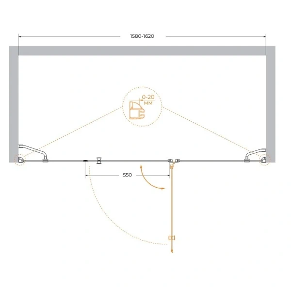 Душевая дверь в нишу Cezares Verona 160 см стекло рифленое Punto, правая VERONA-W-B-13-40+60/60-P-Cr-R (детальная фотография), современные, hi-tech