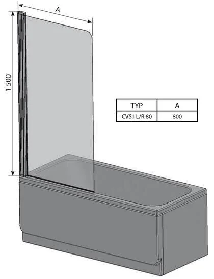 Шторка для ванны Ravak Chrome CVS1 80x150 см левая профиль белый 7QL40100Z1 (детальная фотография), стеклянные