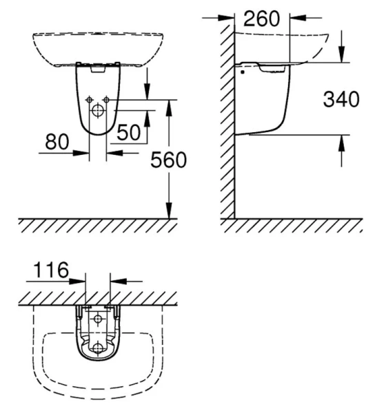 Полупьедестал для раковины Grohe Bau Ceramic навесной 39426000 (детальная фотография), в наличии