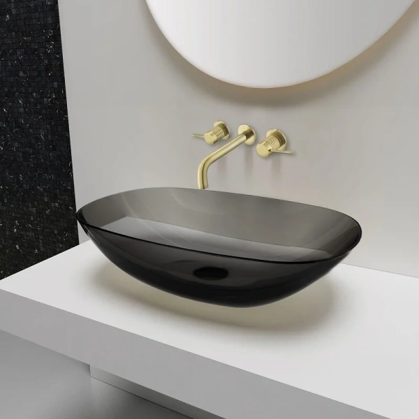 Смеситель для раковины Vincea Groove брашированное золото VBFW-4G1BG4 (детальная фотография), из латуни, округлая форма