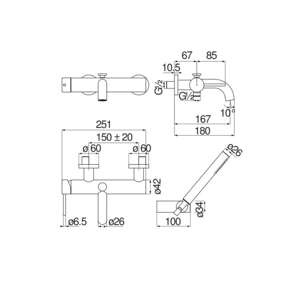 Смеситель для ванны Nobili Velis VE125110 с душевой лейкой (детальная фотография), для ванны