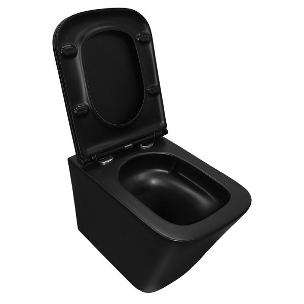 Унитаз подвесной Azario Teramo черный матовый AZ-0052-UQ1MB (детальная фотография), без бачка, со скрытым бачком