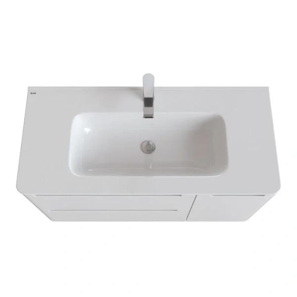 Тумба с раковиной подвесная IDDIS Edifice EDI10W1i95K 100 см с двумя ящиками и одной дверкой (детальная фотография), недорогo, комплект (набор)