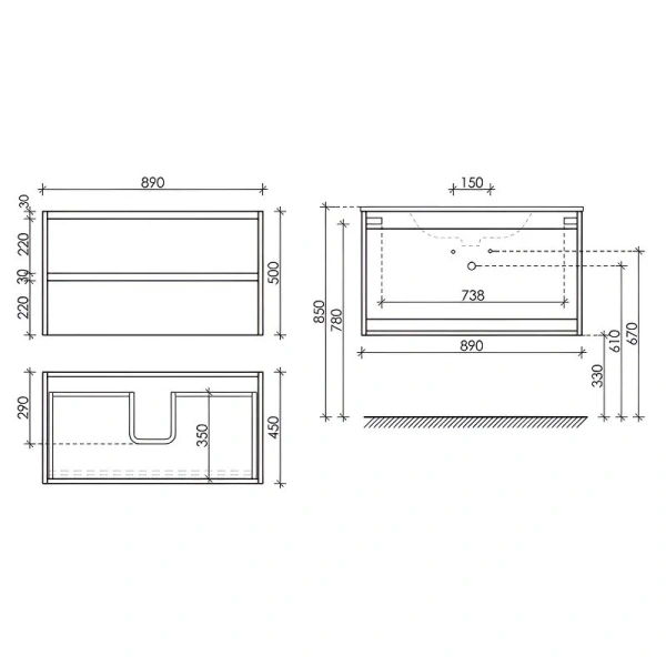 Тумба с раковиной подвесная Sancos Libra LB90W 90 см с ящиками (детальная фотография), в наличии, по запросу