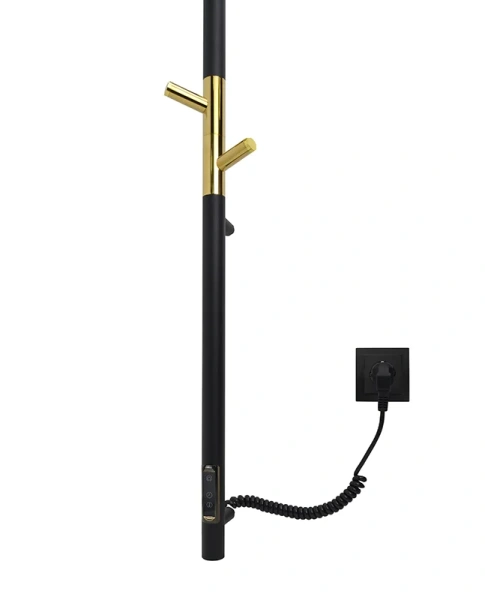 Полотенцесушитель электрический Vincea 137х13 матовый черный/золотой VTD-1DB1E (детальная фотография), современные, hi-tech