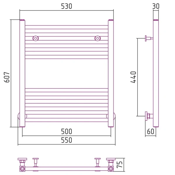 Полотенцесушитель водяной Сунержа Модус 50х60 см шампань 020-0250-6050 (детальная фотография), современные, hi-tech