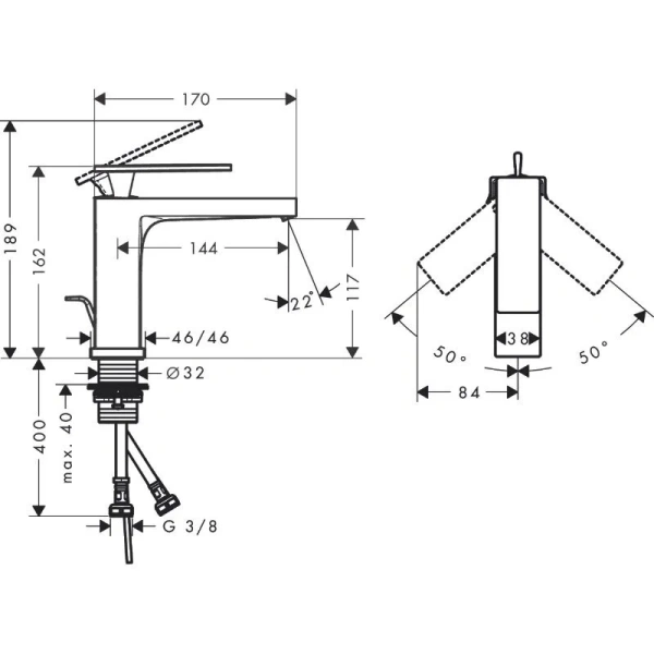 Смеситель для раковины Hansgrohe Tecturis E шлифованная бронза 73010140 (детальная фотография), для раковины