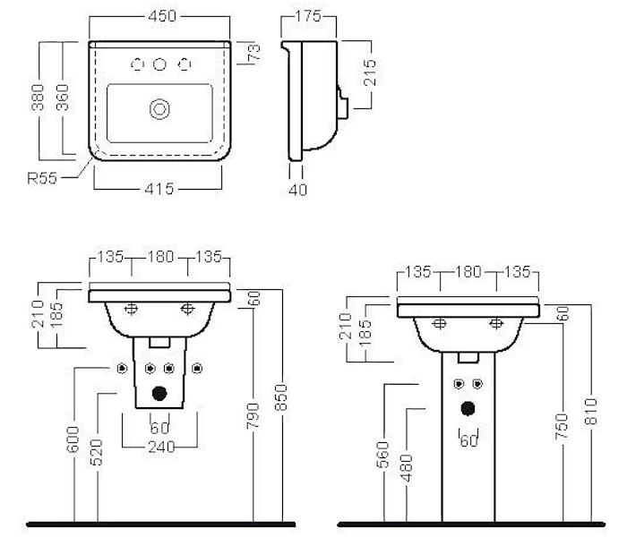 Схема (детальная фотография), подвесные, накладные (на столешницу)