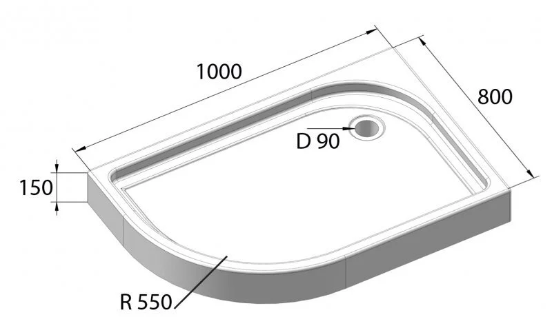 Душевой поддон BelBagno Tray-BB-RH 100х80 см акриловый левый TRAY-BB-RH-100/80-550-15-W-L (детальная фотография), недорогие