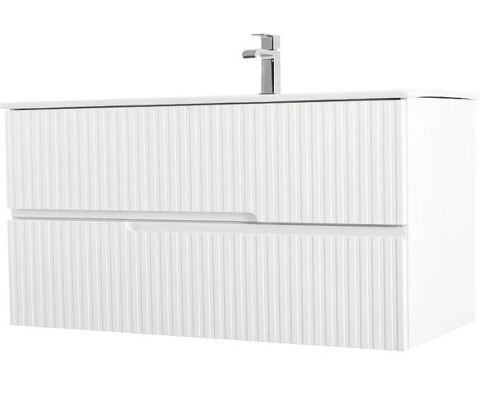 Тумба под раковину подвесная Cezares Duet 100 см bianco opaco DUET-1000-2C-SO-BO (детальная фотография), подвесная, пристенная
