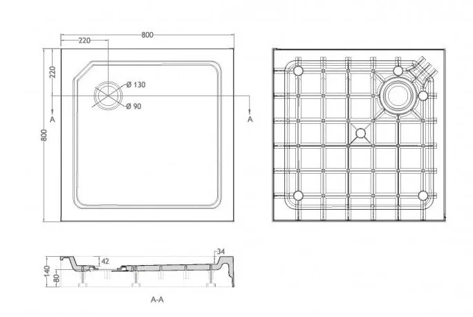 Душевой поддон Cezares Tray 80х80 см из SMC материала TRAY-SMC-A-80-550-150-W (детальная фотография), недорогие