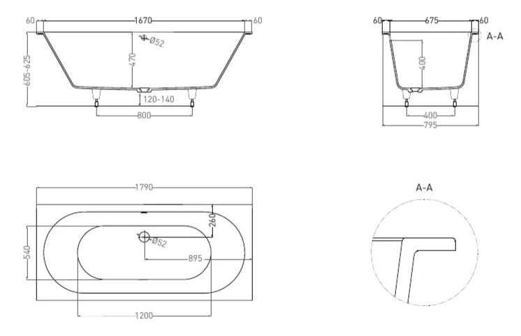 Ванна из искусственного камня Salini Ornella Axis 180x80 см встраиваемая 103421M (детальная фотография), искусственный камень