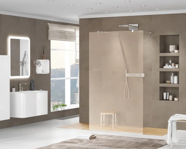 Душевая перегородка Cezares Liberta 80 см стекло бронза, профиль хром LIBERTA-L-2-80-BR-Cr (детальная фотография), современные, hi-tech