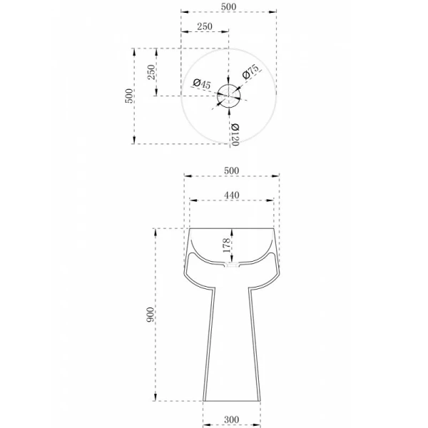 Раковина напольная Abber Stein круглая AS2508 (детальная фотография), современные, hi-tech