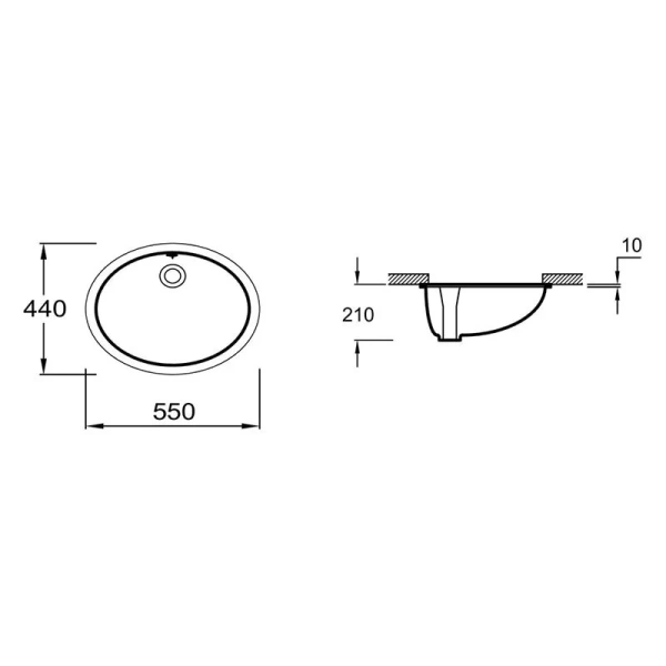 Раковина Jacob Delafon Caxton 55 см встраиваемая снизу E2211-0 (детальная фотография), современные, hi-tech