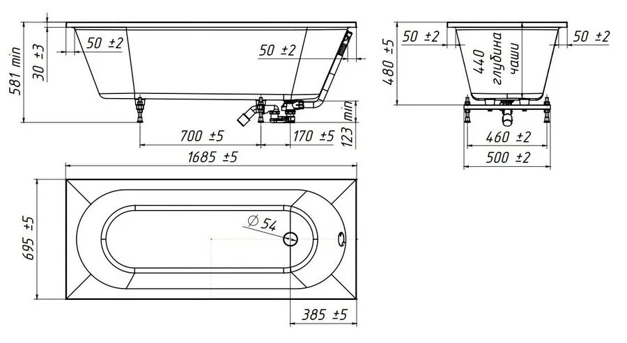 Ванна из искусственного камня Belux Классика-2 1700, 4810924290335, 170 x 70 см, Solid Surface, белый (детальная фотография), искусственный камень