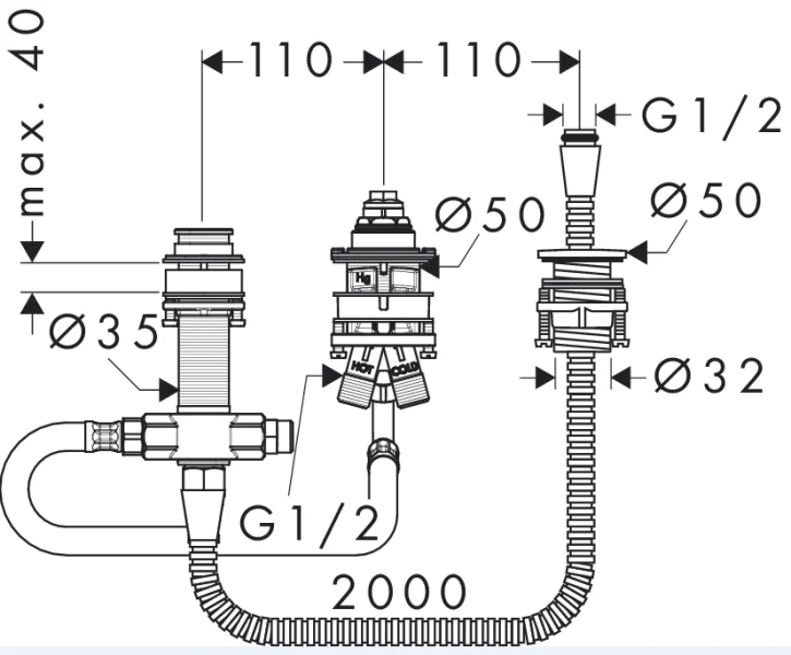 Смеситель для ванны Hansgrohe Logis 71313000 на 3 отверстия (детальная фотография), современные, hi-tech