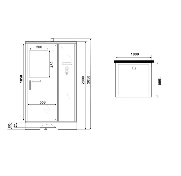 Душевая кабина Niagara Standart 100х100 см без крыши ST100/15Q/BK (детальная фотография), в наличии