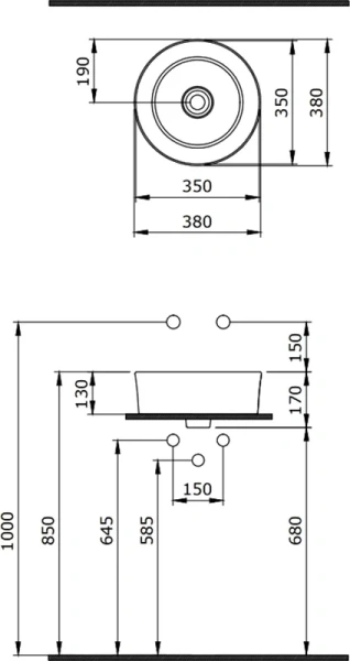Раковина BERGES Mascon 38 см белая 181005 (детальная фотография), маленькие, в форме чаши, круглой формы