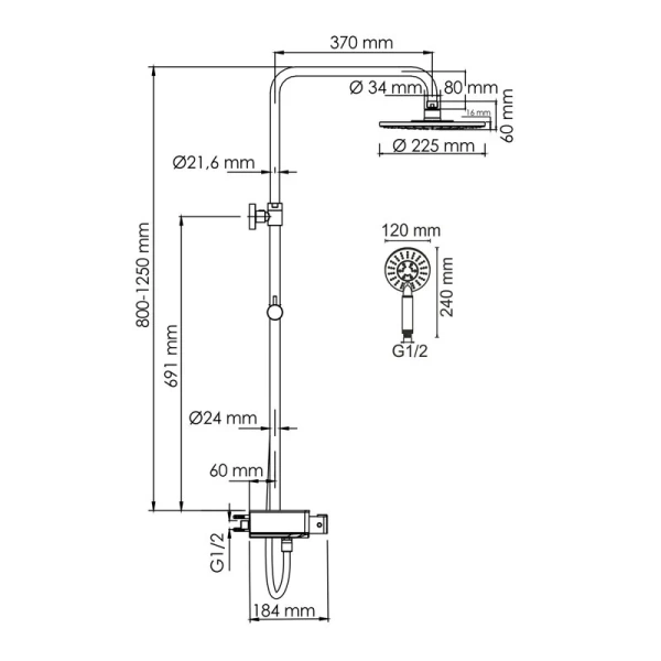 Душевая стойка WasserKRAFT Aller хром A113.067.058.CH Thermo (детальная фотография), современные, hi-tech