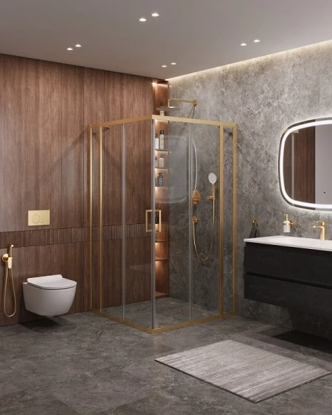 Душевой уголок Cezares Molveno 110х110 стекло прозрачное профиль золото MOLVENO-A-22-90+20-C-BORO-IV (детальная фотография), современные, hi-tech