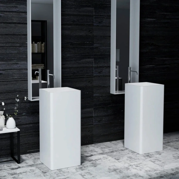 Раковина напольная Montebianco Torre 40 см белая 13011 (детальная фотография), квадратная, моноблок