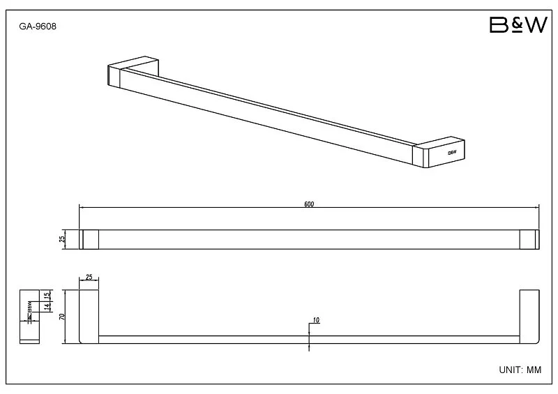 Полотенцедержатель Black&White Gravity оружейная сталь 9608GM (детальная фотография), современные, hi-tech