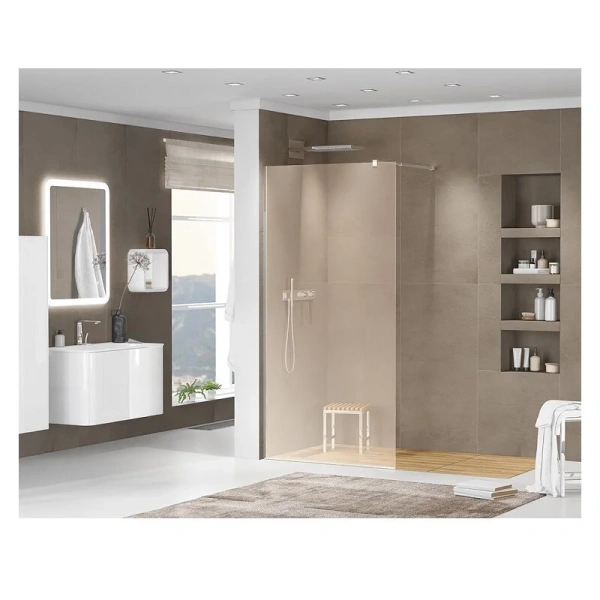 Душевая перегородка Cezares Liberta 110 см стекло бронза, профиль хром LIBERTA-L-1-110-120-BR-Cr (детальная фотография), стеклянные