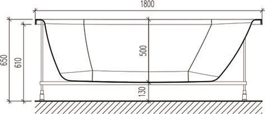 Акриловая ванна Eurolux Orio E1016075028, 180 х 80 см, белая (детальная фотография), приставные, встраиваемые
