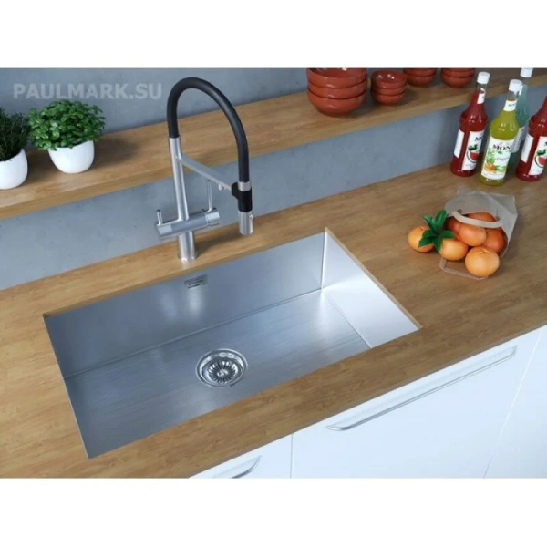 Мойка для кухни Paulmark Koher PM807444 74 см прямоугольная (детальная фотография), прямоугольной формы