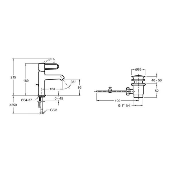 Смеситель для раковины Jacob Delafon Odeon Rive Gauche черный ручка золото E21028-GLD-BL (детальная фотография), для раковины