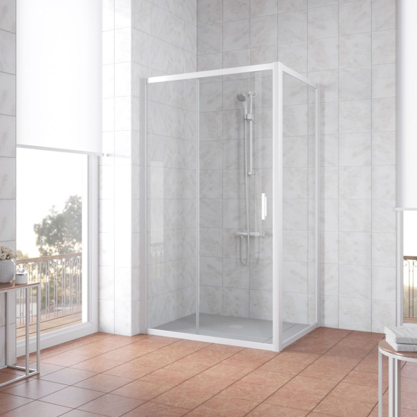 Душевой уголок профиль белый стекло прозрачное Vegas-glass ZP+ZPV NOVO 110*100 01 01 (детальная фотография)