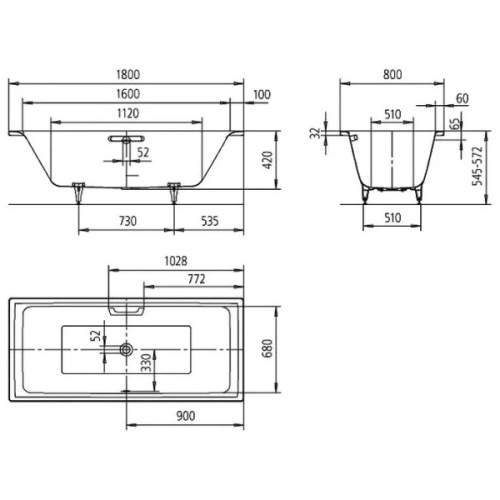 Ванна стальная Kaldewei Puro Duo mod. 664 180x80 см с покрытием Easy-Clean и полный Anti-SlIp 266434013001 (детальная фотография), современныe, hi-tech