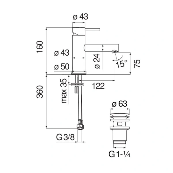 Смеситель для раковины Nobili Live LV00418/3 с донным клапаном (детальная фотография), для раковины