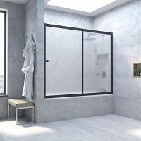 Душевая шторка на ванную профиль черный матовый стекло сатин Vegas-glass