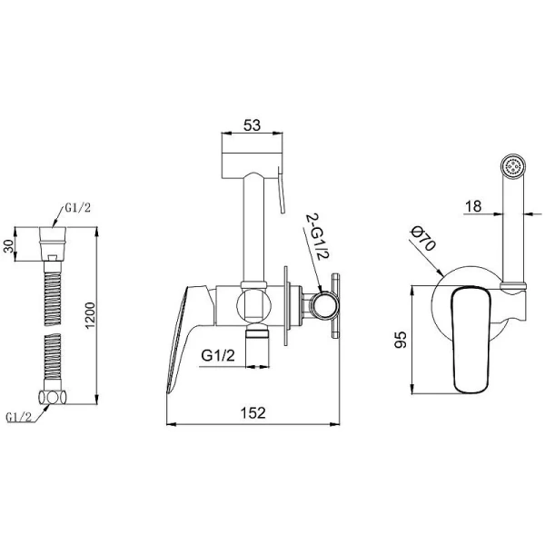 Гигиенический душ со смесителем Акватек Вега хром AQ1019CR (детальная фотография), для туалета