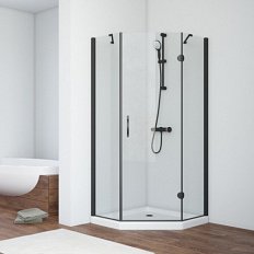 Душевой уголок профиль черный глянцевый стекло прозрачное Vegas-glass