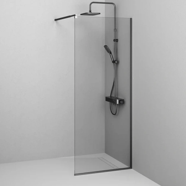 Душевая перегородка Am.Pm Func 80 см профиль черный W84WI-80-F1-BTE (детальная фотография), недорогие, стеклянные