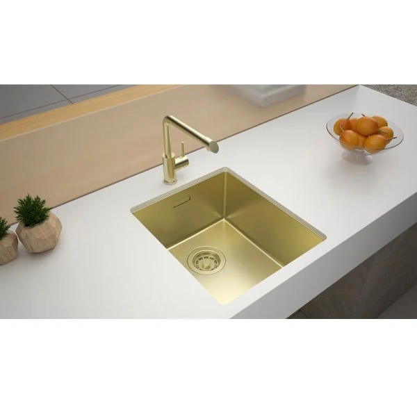 Мойка для кухни Paulmark Lassan 38 см светлое золото LA38-LG (детальная фотография), прямоугольной формы