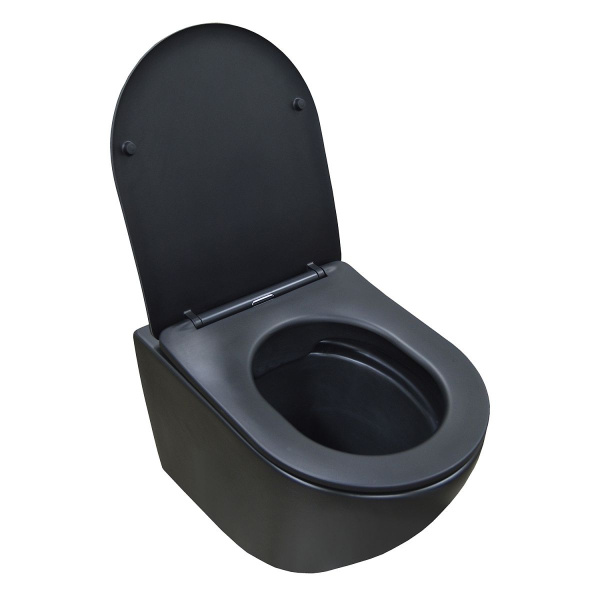 Унитаз подвесной Azario Gloria черный матовый AZ-2003MB (детальная фотография), без бачка, со скрытым бачком